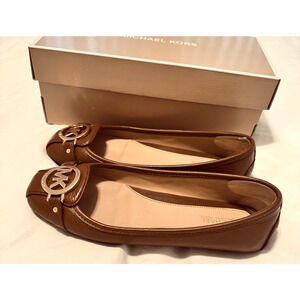 Michael Kors Fulton Brown Leather MK Logo Ballet Flats Driving loafers sz 6.5
